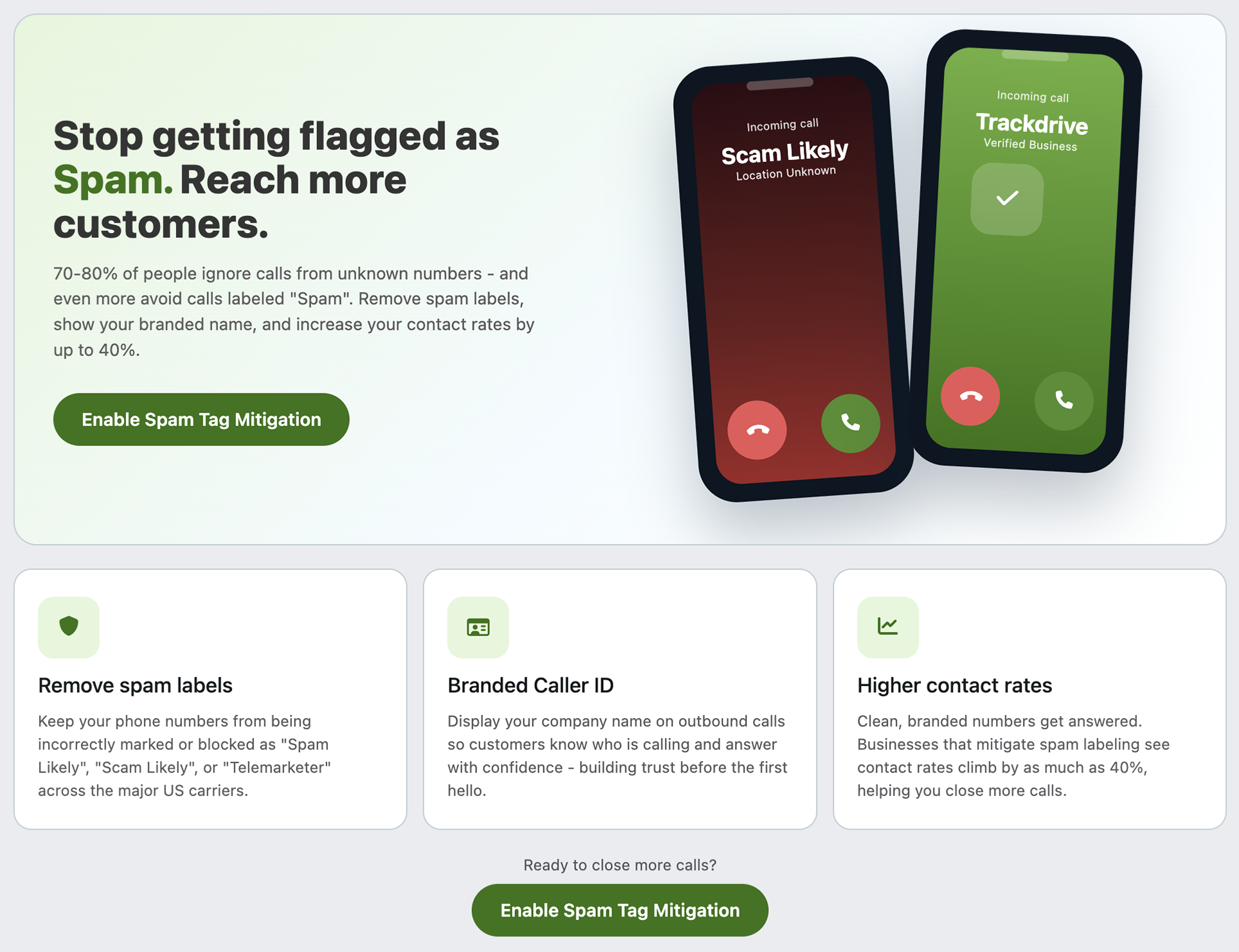 Branded, verified caller ID instead of a "Scam Likely" label